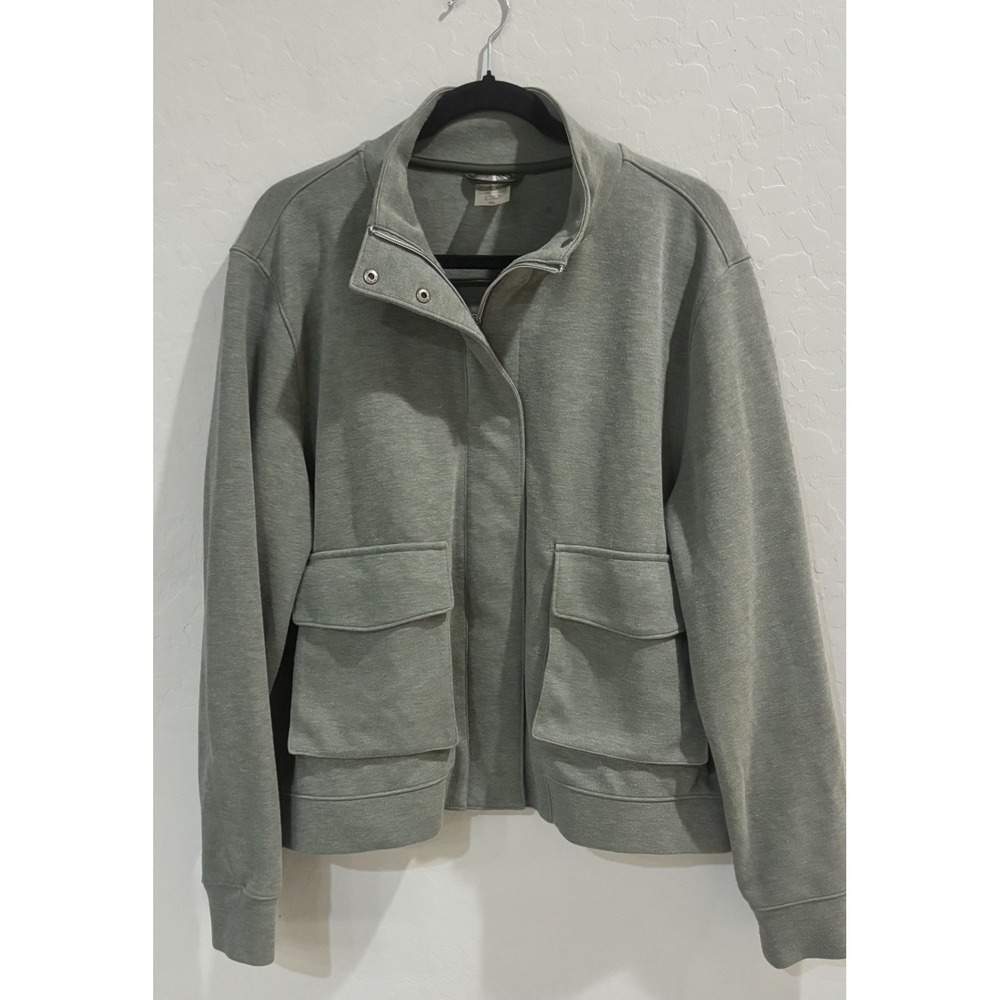 Calia Sage Moss Green Journey Cargo Utility Jacket Full Zip Snap Pockets XL EUC
